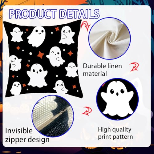 Halloween Pillow Covers 18x18 Set of 2 - Black & White Ghost Decor, Double-Sided HD Print
