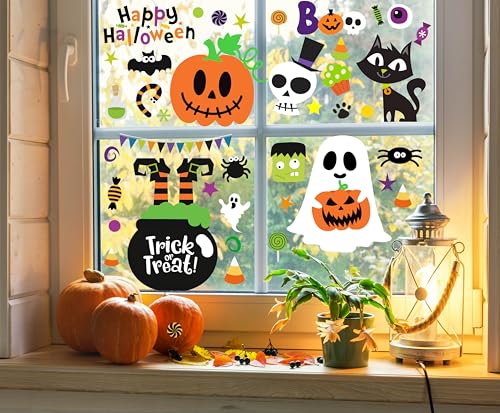 Halloween Window Clings Set - 6 Sheets, Ghost & Pumpkin Decals for Glass & Surfaces