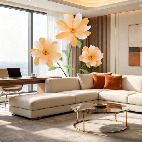 Giant Artificial Daisy Flowers with Stand - Gradient Orange Yellow, 5.9 ft Tall for Wedding Garden Party Decor