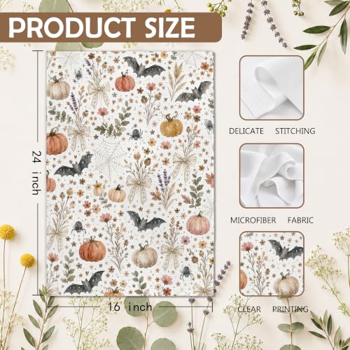 Fall Pumpkin Bat Floral Kitchen Tea Towels Set of 2 - Autumn Halloween Decor, 16x24in, Variation: Fall Pumpkin 18