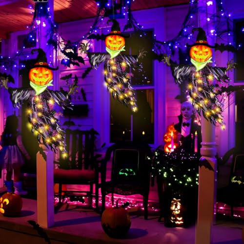 Halloween Pumpkin Solar Hanging Decor - Orange, Outdoor Waterproof Lawn Light