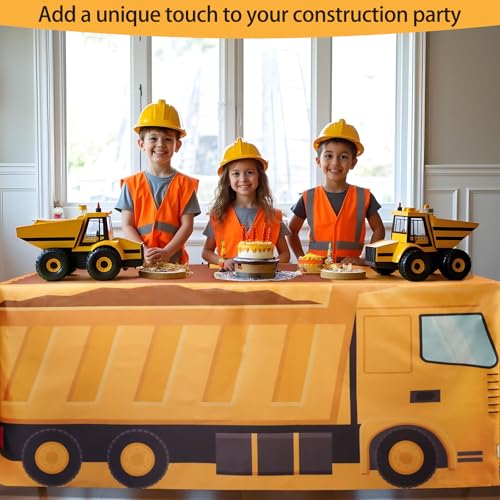 Construction Vehicle Tablecloth - Yellow, 48 x 24 Inches, Kids' Birthday Party Decor