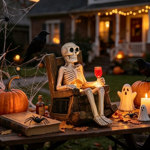 Solar Halloween Skeleton Garden Statue - 6.5-Inch Outdoor Decor with LED Light