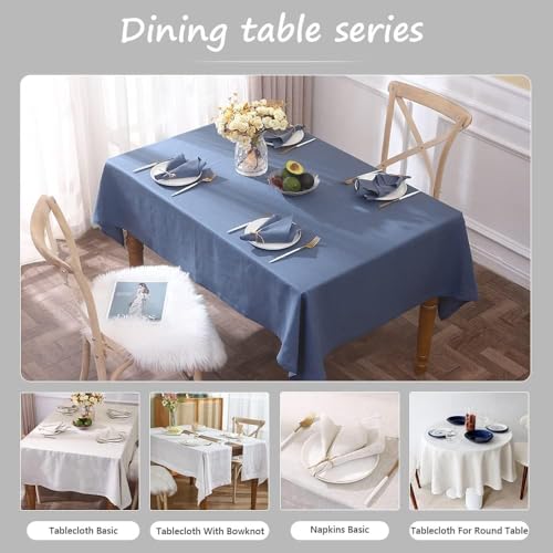 Linen Tablecloth 54x72 Inches - Classic Blue Textured Dining Cover
