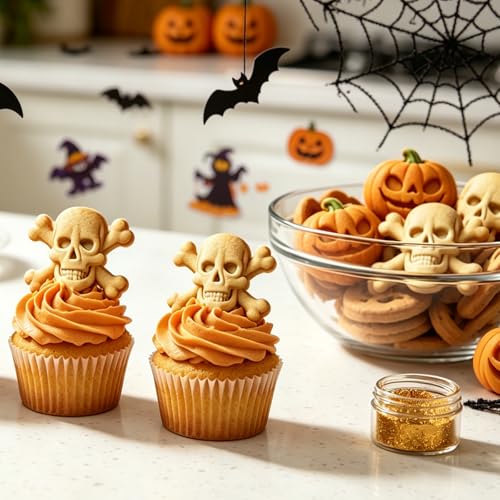 Light Blue Halloween Silicone Mold Set with Skull & Pumpkin for Baking & Decorating