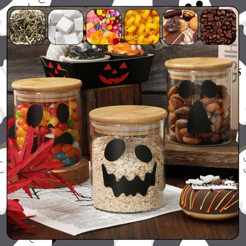 Halloween Ghost Glass Storage Jars Set with Airtight Bamboo Lids - 3 Pieces