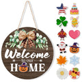 Interchangeable Welcome Sign for Front Door with Seasonal Accessories - Taupe Brown