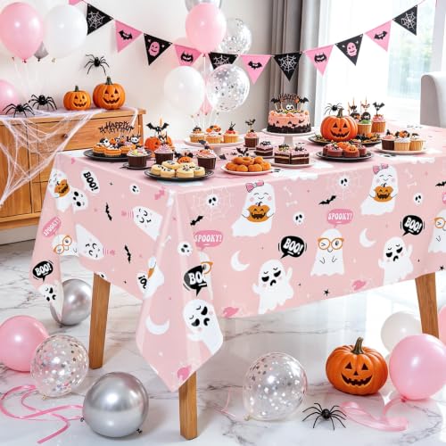 Light Pink Pastel Halloween Tablecloths - 3 Pack Spooky Party Cover