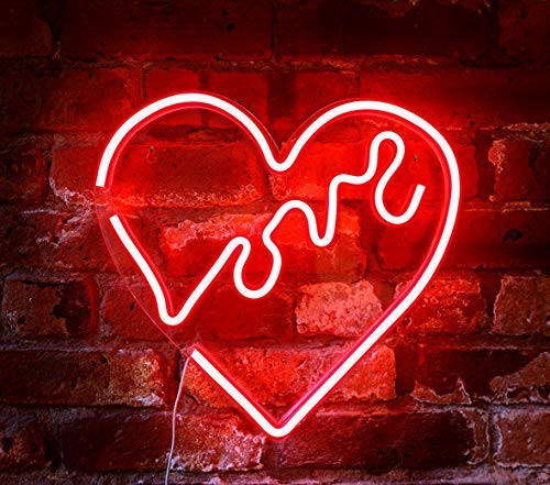 14x14 Red Heart LED Neon Sign - Love Wall Art, Bedroom Decor