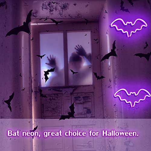 Purple Bat Neon Sign Halloween Wall Decor LED Light for Room or Party