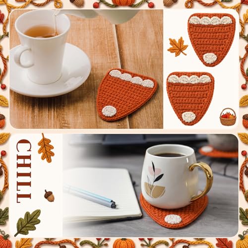 Fall Pumpkin Pie Crochet Coasters Set of 6 Handmade Autumn Decor