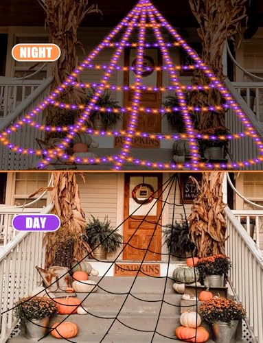 Halloween Web Lights with 550 LEDs & 8 Modes - Outdoor Spider Web Decor, 16.4ft, Waterproof, Timer, No Big Spider