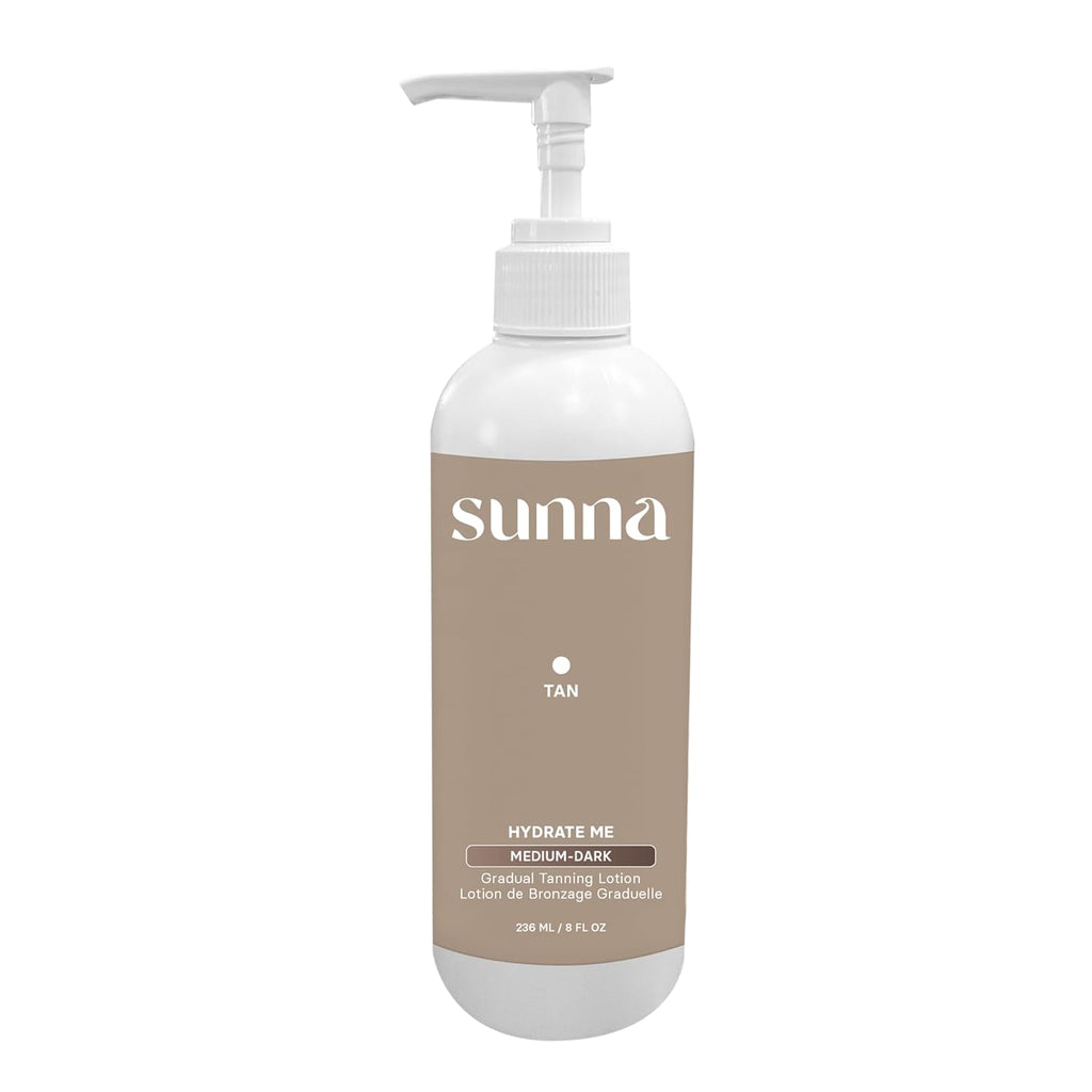 SunnaTan Gradual Self Tanning Lotion - Hydrating Formula with Hyaluronic Acid & Jojoba - Natural Ingredients for a Beautiful Tan (Medium/Dark, 236 ml)