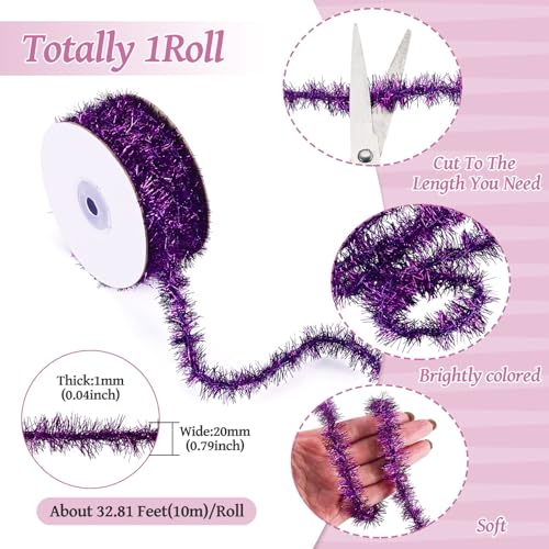 Purple Tinsel Garland for Christmas Party Decor - 32.81 ft - Variation A