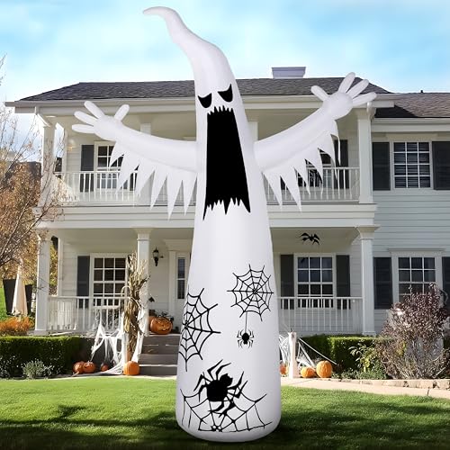 12 ft Halloween Inflatable Ghost Yard Decoration with Flashing Flame Light - Outdoor Spooky Decor