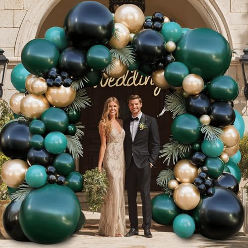 Emerald Green Black Gold Balloon Arch Kit - Double Stuffed 119 PCs, Variation: Green Black