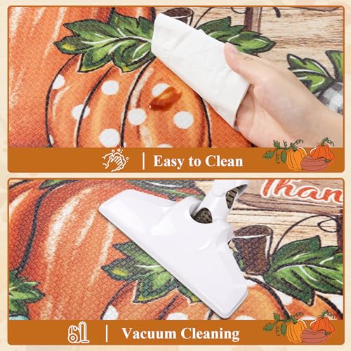 Fall Kitchen Mat with Pumpkin Pattern - Brown Pumpkin Variation, Anti-Fatigue, Waterproof, 17x48 inches