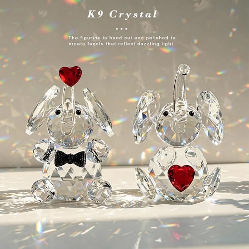 Couple Crystal Elephant Figurines Gift Set - 3.5 Inch Glass Animals Statues