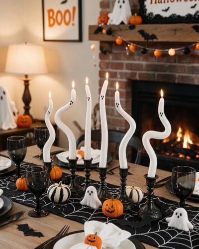 Halloween Ghost Taper Candles Set - 6 Twisted Spooky Decor Candles for Indoor Halloween Parties