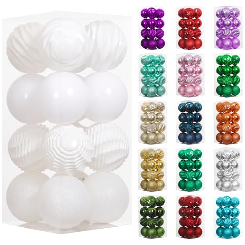 Christmas Ball Ornaments 16 Pack - Shatterproof Large Hanging Xmas Decorations, White, 3.15"