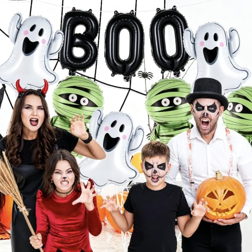 Halloween Ghost & Mummy Foil Balloons Set - Black, 9 Pcs Party Decor