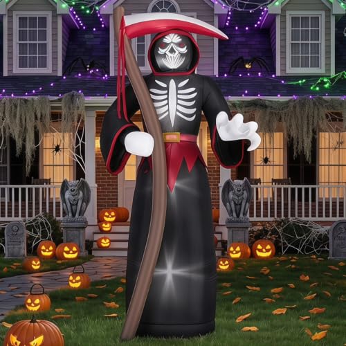 8FT Halloween Inflatable Grim Reaper Blow Up Yard Decor - Outdoor Spooky Decoration, Black Reaper Variation