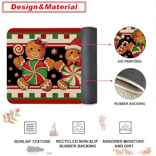 Gingerbread Christmas Kitchen Rugs Set - Floor Mat & Runner for Holiday Decor