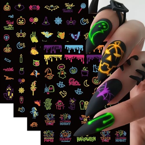 Glow in Dark Halloween Nail Stickers - Ghost Skull Pumpkin Bat 3D Luminous Decals (Luminous Ghost)