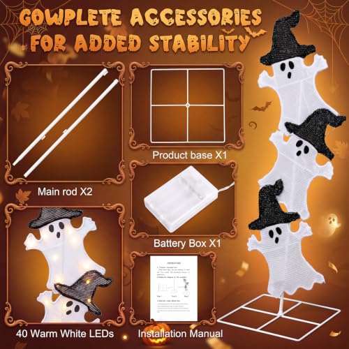 Halloween Ghost Lights 41 Inch Pre-lit Outdoor Decor - Spooky Yard Sign