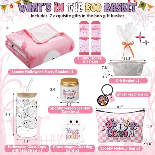 Pink Halloween Boo Gift Basket for Women - 8 Pcs Festive Stuffer Set