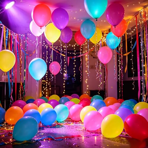 120 PCS 12-Inch Neon Glow Balloons UV Blacklight Reactive Latex Decor