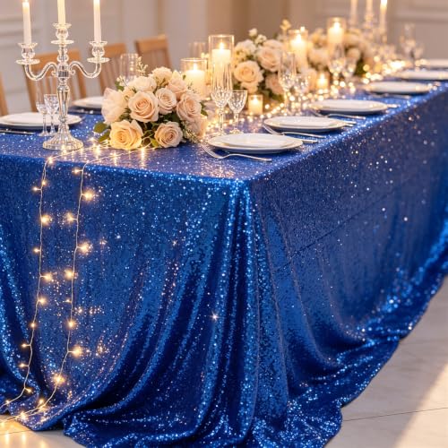 Partisout 90x132 Inch Royal Blue Sequin Tablecloth - Glitter Party Cover Variation of THIS Listing