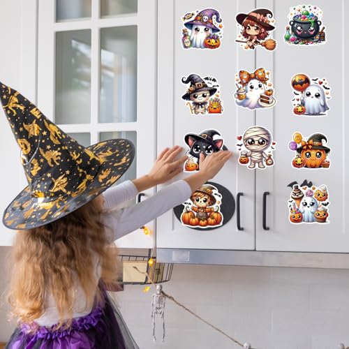 Halloween Refrigerator Magnets Set - 12 Pcs Ghost Pumpkin Bats Witches Black Cat Halloween Decor