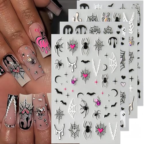 Halloween Nail Stickers Set - Ghost Bat Spider Web 3D Self-Adhesive Nail Art Decals - Halloween Style