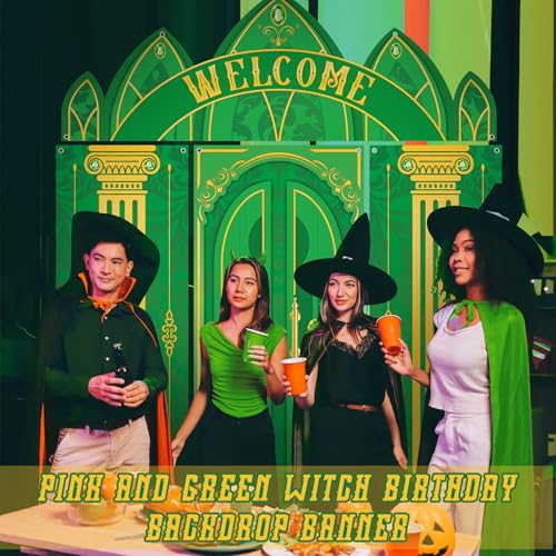 Witch Theme Green Castle Door Cover Set - Fairytale Backdrop for Halloween Party Decorations