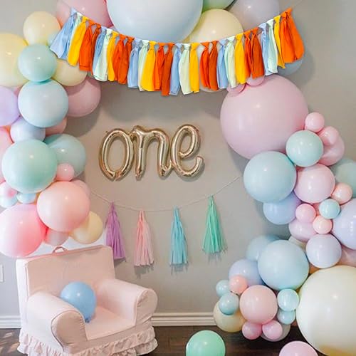 Rainbow Fall Birthday Garland Banner - Yellow Tassels, 80-Inch Party Decor