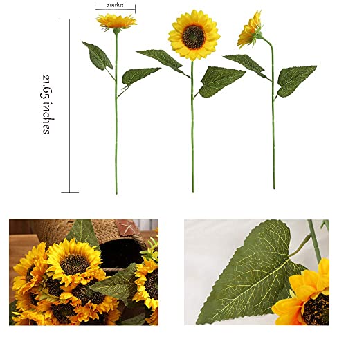 Yellow Sunflower Artificial Flowers 12Pcs, 23.62 Inch Long Stem for Home Wedding Decor