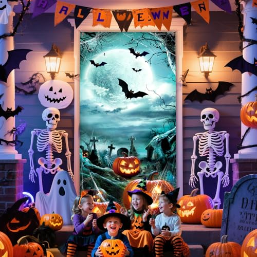 Halloween Door Cover 79x35 Inch Pumpkin Haunted House Decor Reusable Fabric Banner