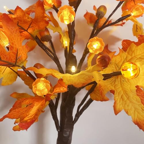 Artificial Fall Maple Tree with LED Lights - Harvest Autumn Decor for Indoor Table Fireplace