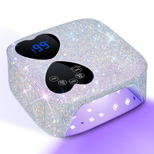 Cordless 80W UV LED Nail Lamp with Sparkling Diamond Design - Silver