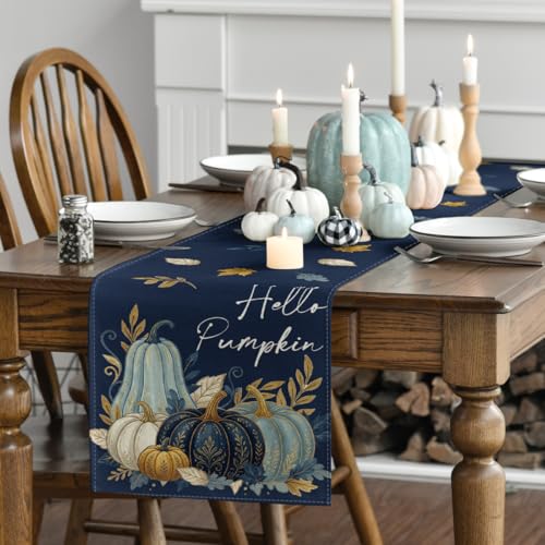 Blue 13x90 Inch Fall Table Runner - Durable Polyester Home Decor