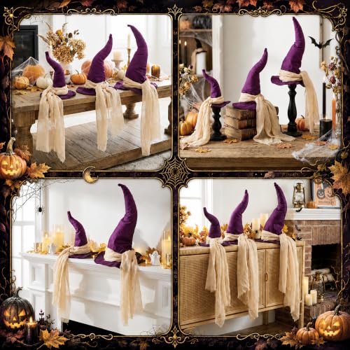 Halloween Witch Hat Table Centerpieces B Style - 3 Sizes with Gauze Ribbon - Spooky Decor