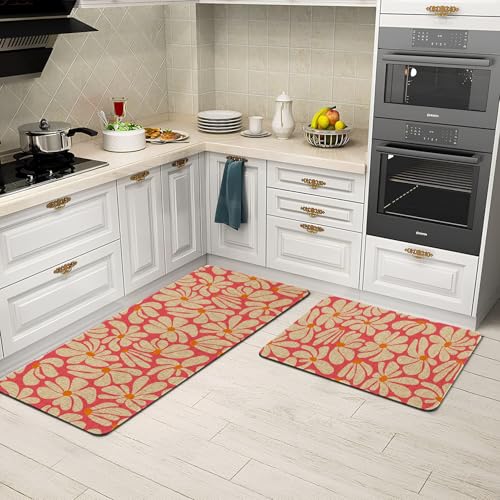 Pink Daisy Floral Kitchen Rugs Set - Non-Slip Indoor Mats for Kitchen & Home Decor, 2-Piece