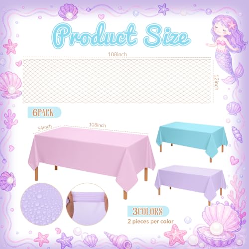 Fish Net Table Runner & Plastic Tablecloth Set - Mermaid Color, 12 Pieces