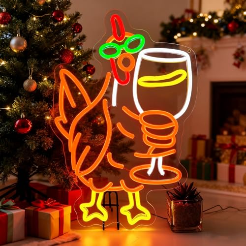 Chicken Neon Sign for Kitchen Bar - Funny Rooster Wall Decor, Man Cave & Party Light - Variation: Chicken