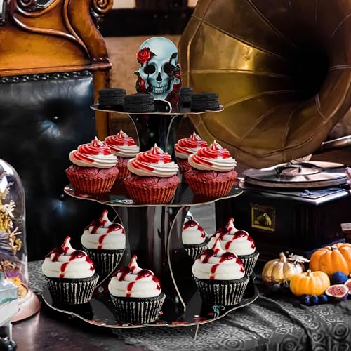 Halloween Skeleton Cupcake Stand Black and Red Gothic Party Decor