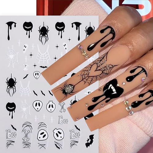 Halloween Nail Stickers Set - Black White Spider Web Blood Heart Ghost Punk Retro