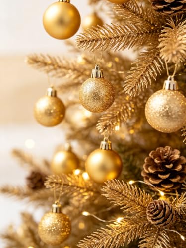 Mini Shatterproof Christmas Balls - Gold 24 Pack, 3cm Holiday Tree Ornaments with Hooks