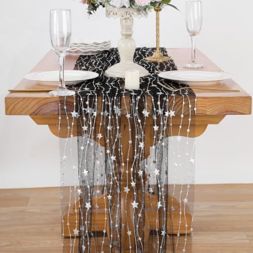 SoarDream Black Silver Foil Star Table Runner 29x120 Inch - Halloween Decor