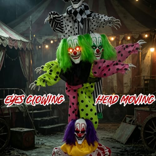 Halloween Clowns Animatronic Decorations - 6ft Outdoor Trick-or-Treat Prop with Sound & Lights - Variation: Clowns